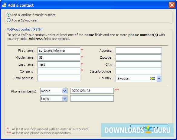 Add a Contact Window