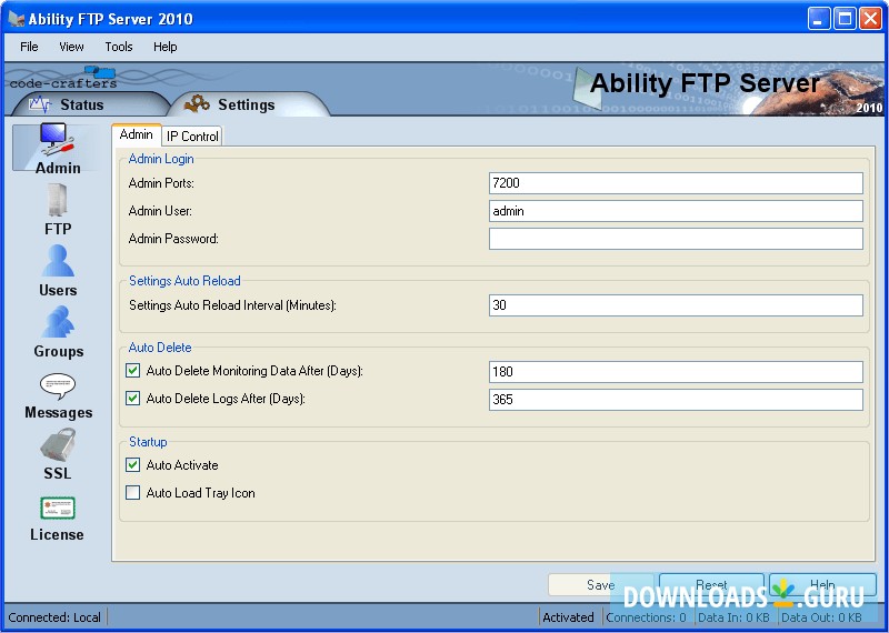  The settings tab control every aspect of the program.