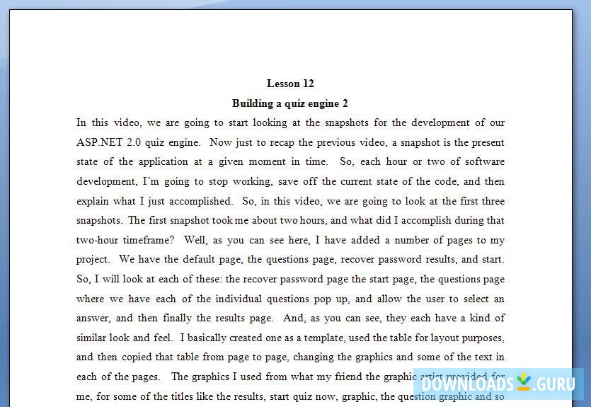 Lesson transcription