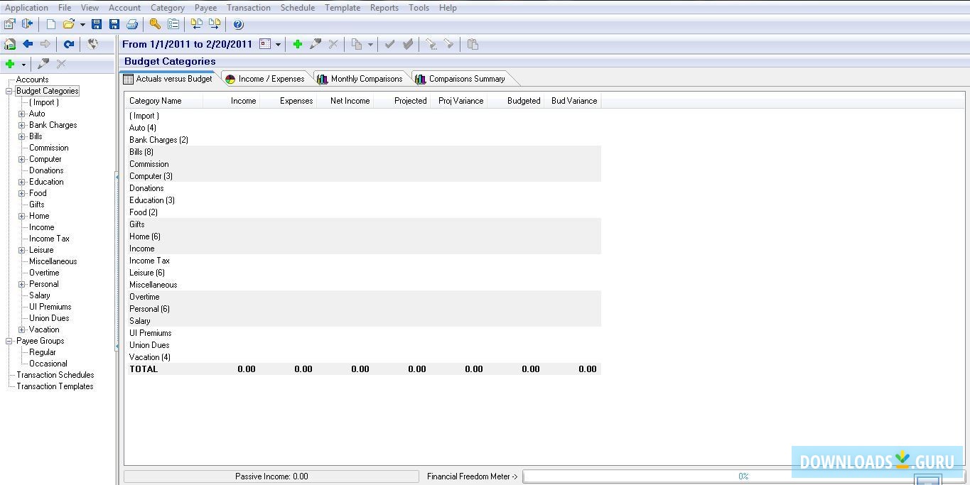 Library interface menu - Budget Categories