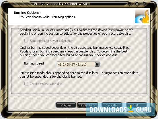 Burning Options Dialog