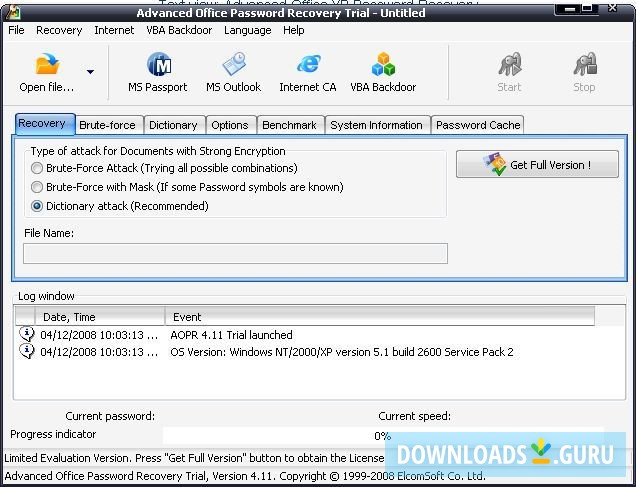 Main screen of the program