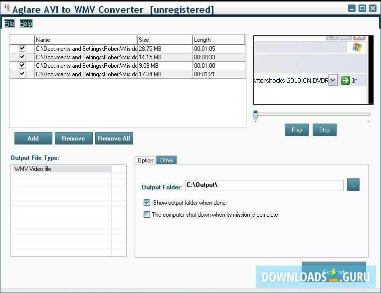 Main Window - output folder