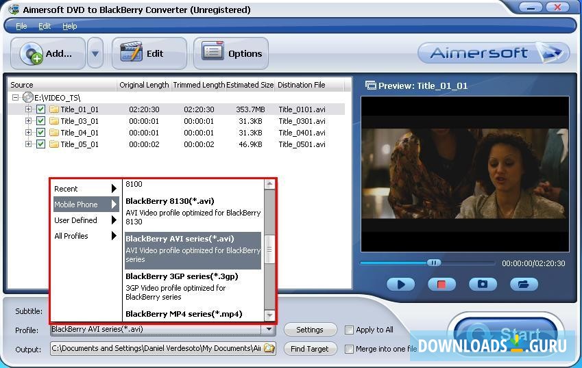 Aimersoft DVD to BlackBerry Converter