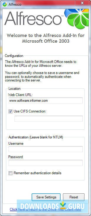 Alfresco Add-In for Microsoft Excel 2003