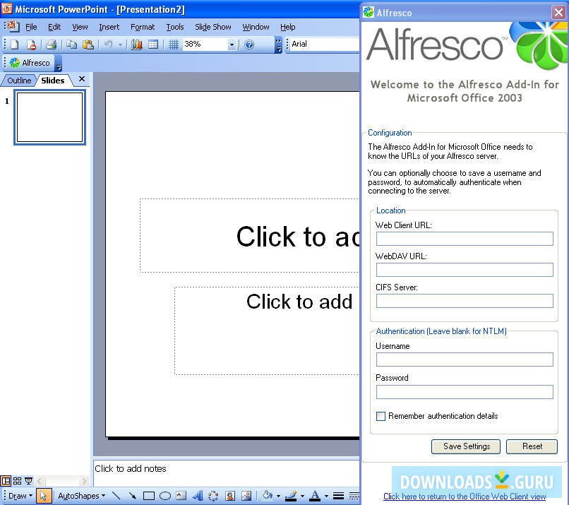 Alfresco Add-In for Microsoft PowerPoint 2003