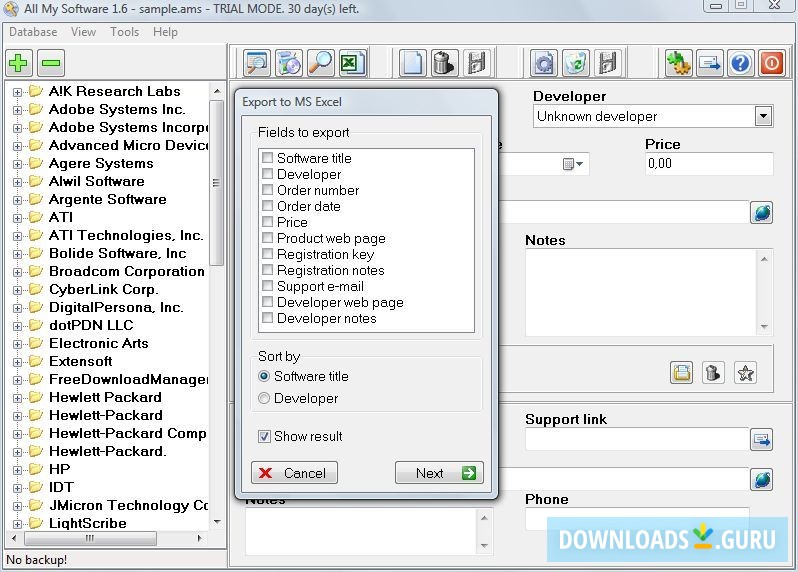 Export to MS Excel