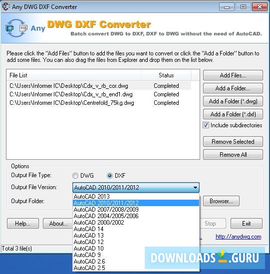 Output File Version Selection