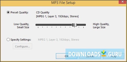 MP3 File Settings Window