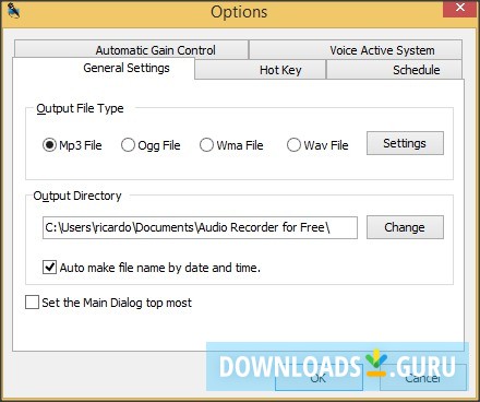 Options Window - General Settings