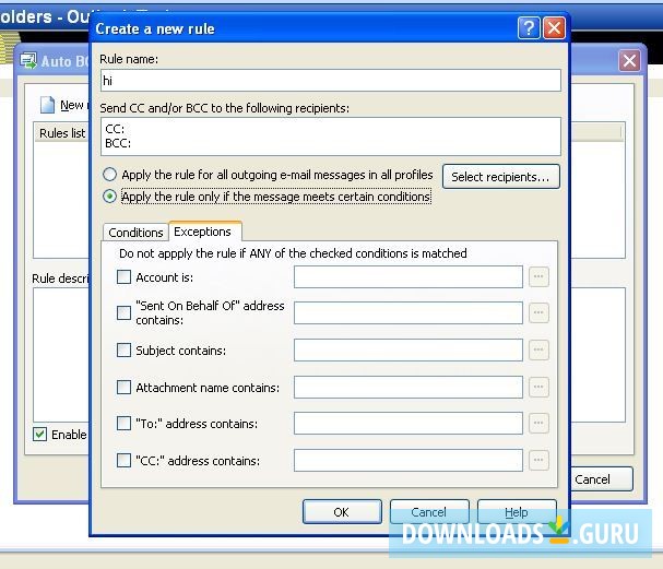 Auto BCC/CC for Microsoft Outlook