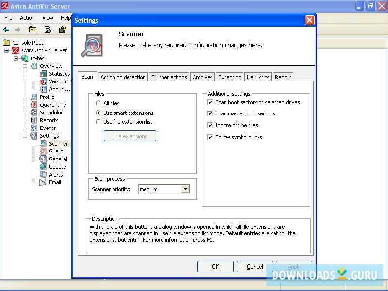 Scan settings window