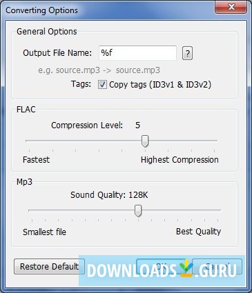 Converting Options Window