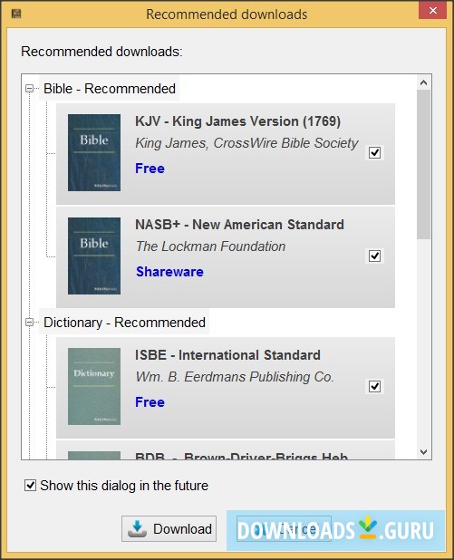 Recommended Downloads Window