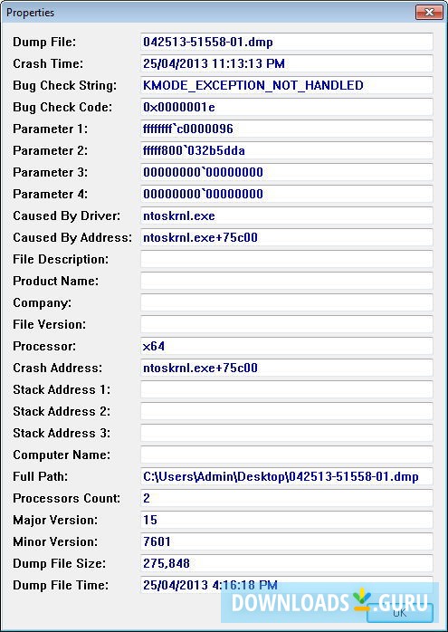 A Dump File's Properties