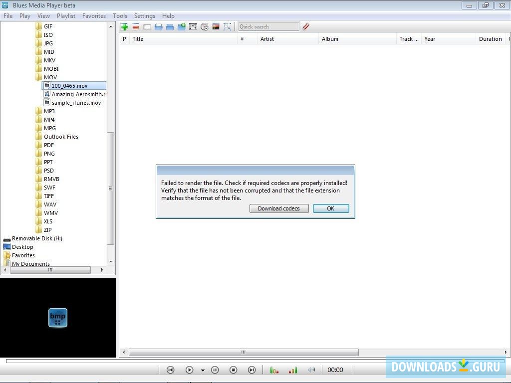 Attempting to play back a MOV file