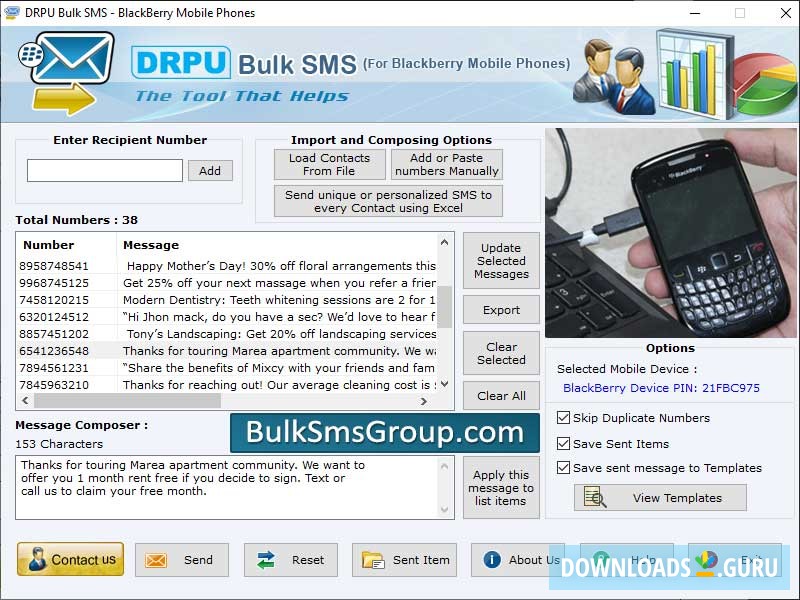 Bulk SMS Software for BlackBerry Mobile Phones
