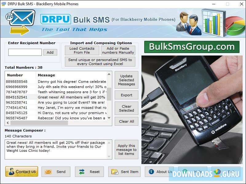 Bulk SMS Software for BlackBerry Mobile Phones