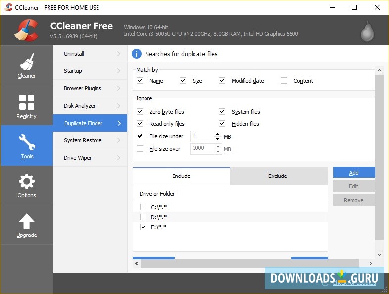 ccleaner duplicate finder network drive