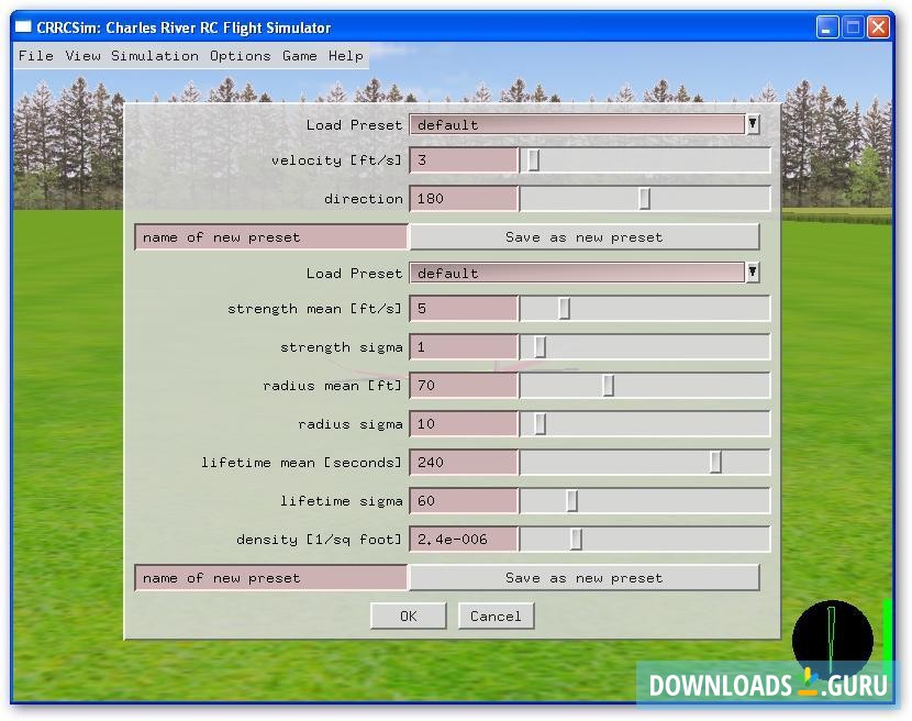 Wind & thermals Configuration window