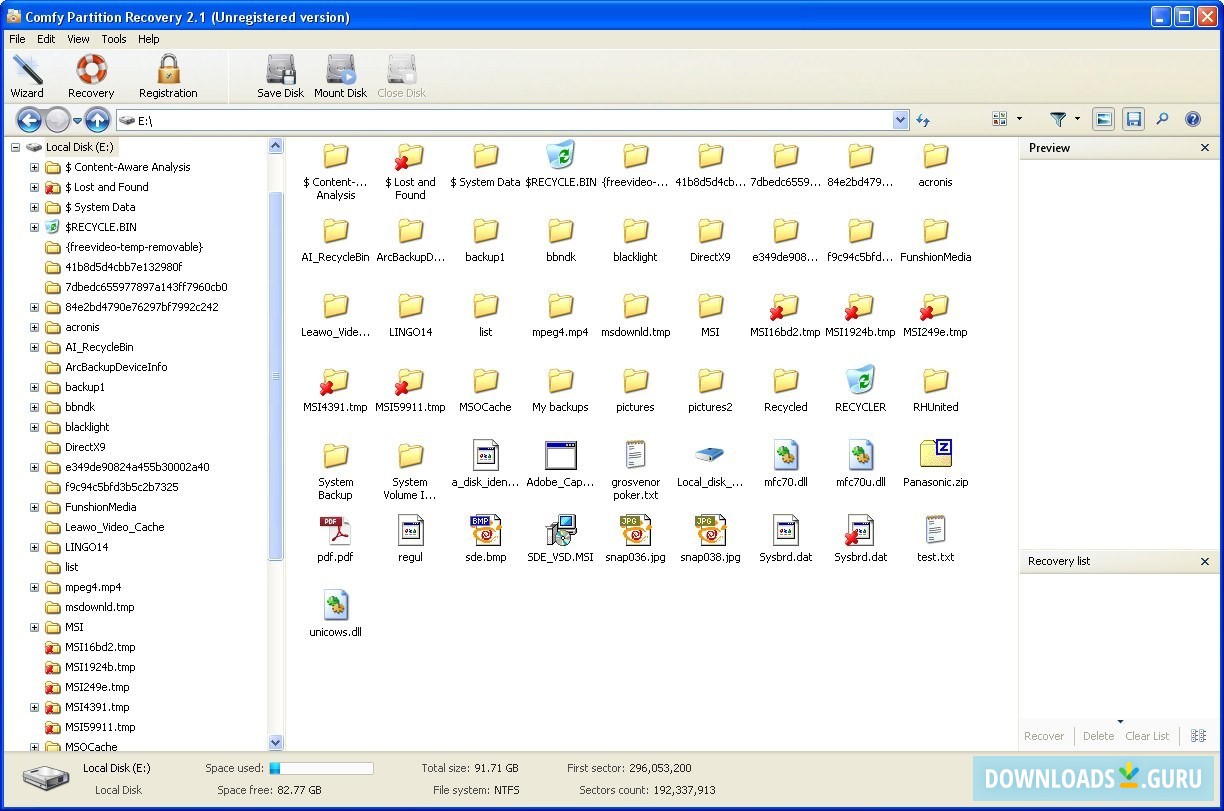 Recovery Results Window