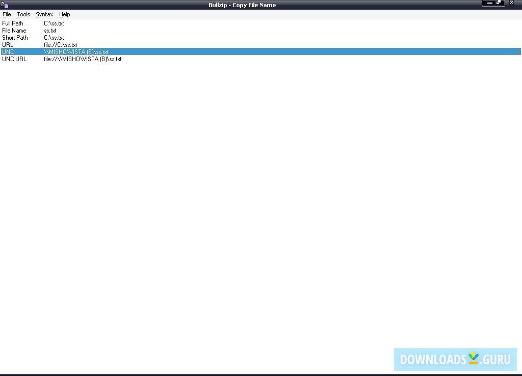 Program results after execution against a specific file