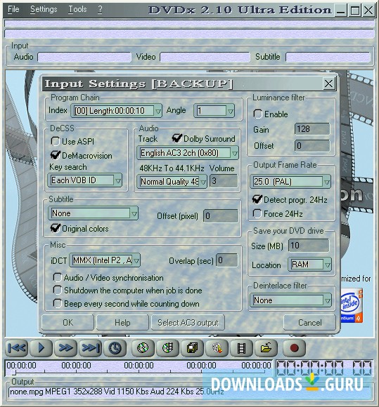 Input Settings Dialogue