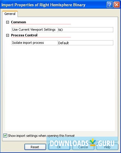 Import properties panel 