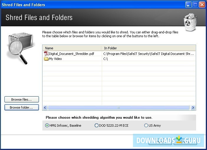 Shred Files and Folders Window