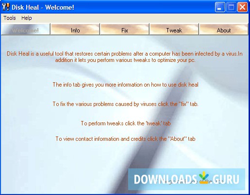 Disk Heal Welcome window