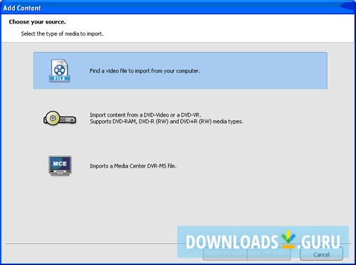 Options to choose source for importing files.
