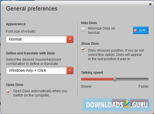 General Preferences Window