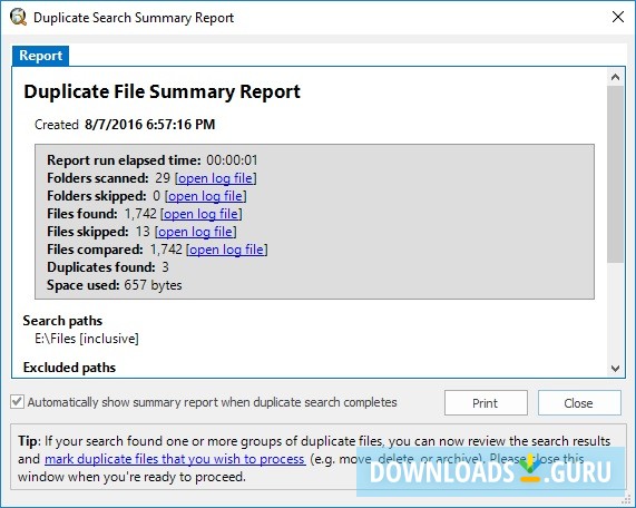 Search Summary Report