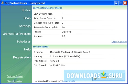 System Cleaner Status
