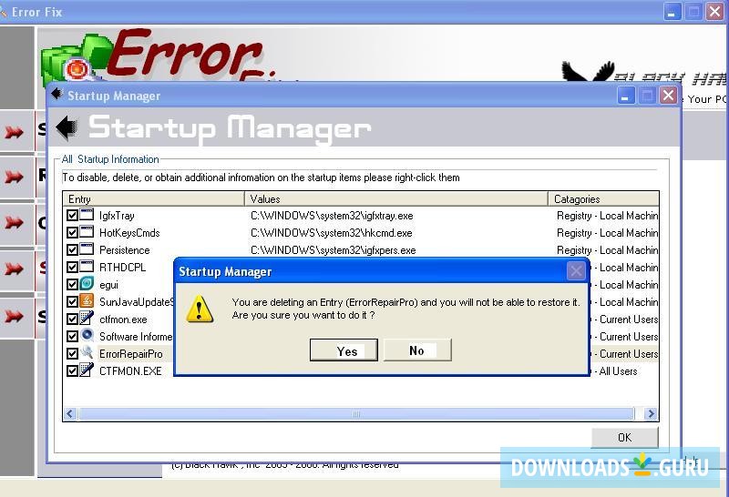 Deleting startup items