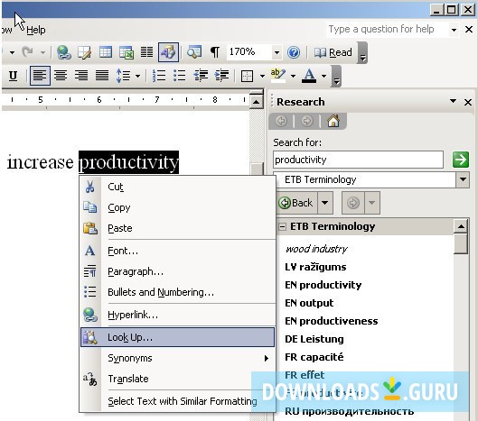 EuroTermBank Terminology Add-In for Word 2003