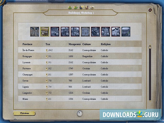 Provinces and their features.