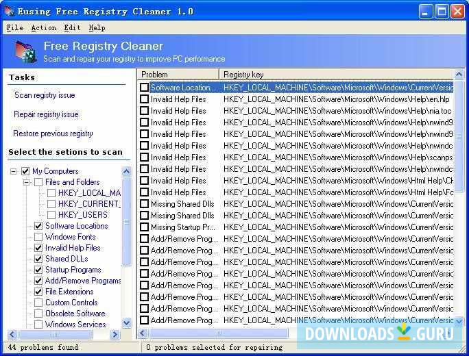 eusing free registry cleaner windows 10