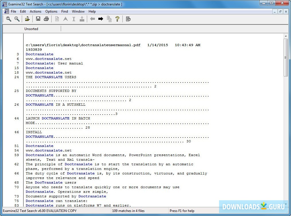 Search Results Window