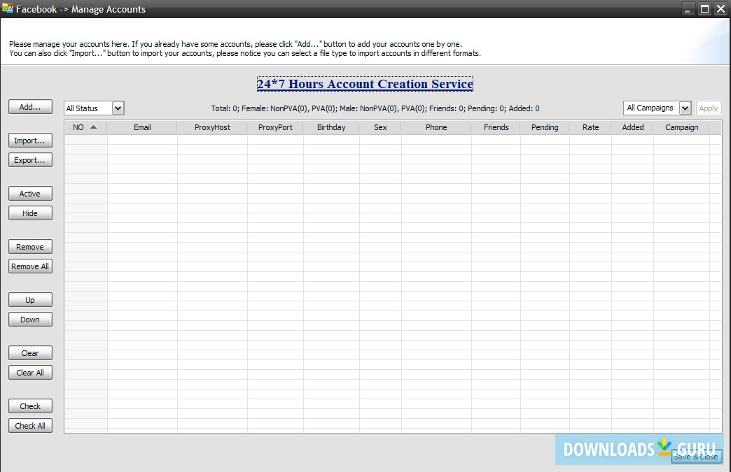 Manage accounts