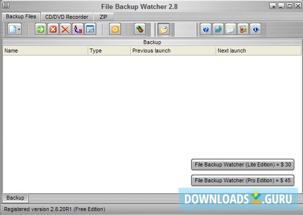 Backup files interface.