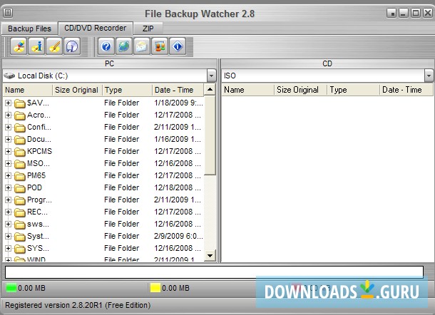CD/DVD recorder interface.