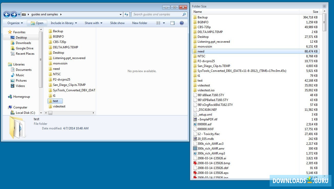 The Folder Size Extension on Windows 7