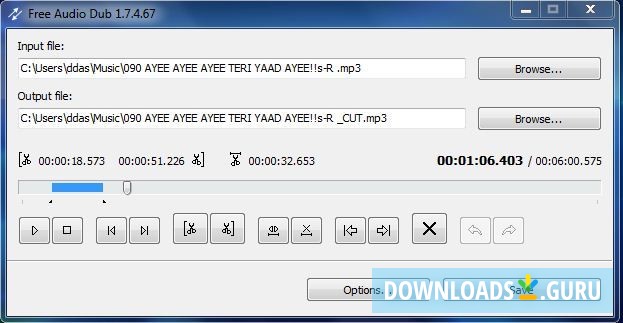 Audio track marked for snipping