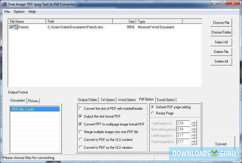 Free Image TIFF Jpeg Text to Pdf Converter