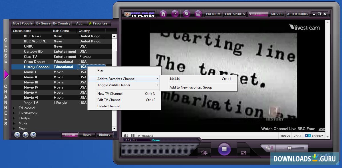 Context Menu for Channels List