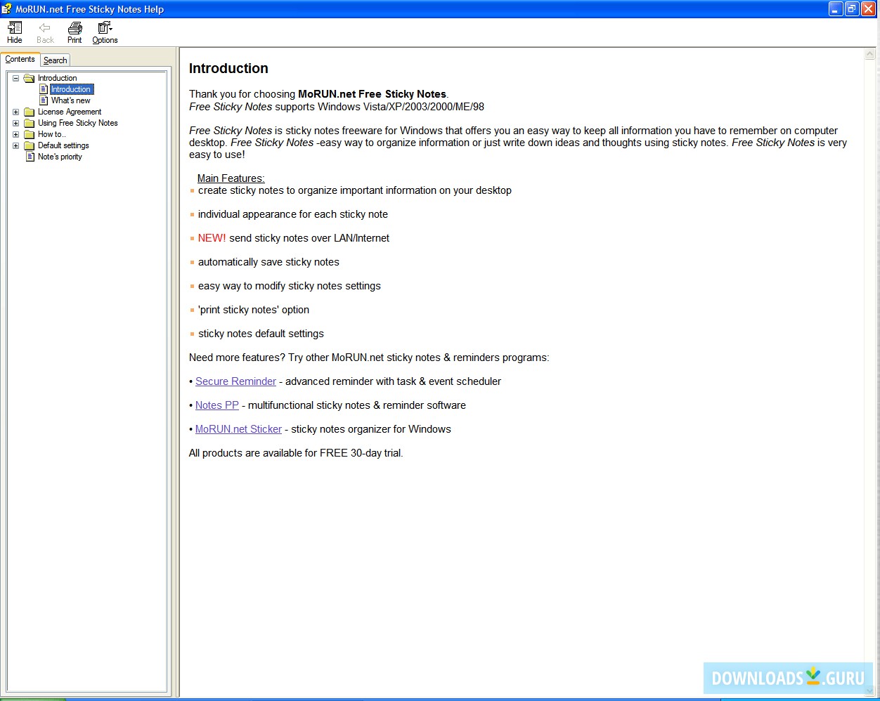 Help Window screen shot