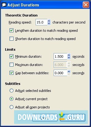Adjust Durations Window