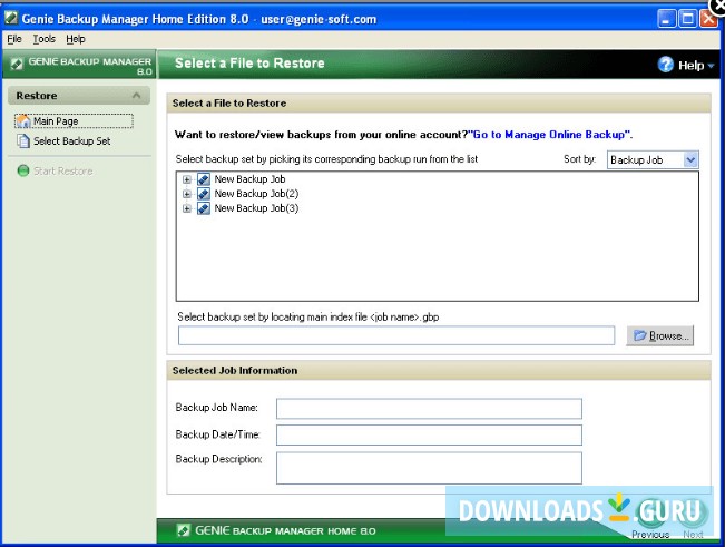 Genie Backup Manager Home