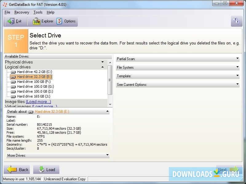 Drive / Logical Volume Selection